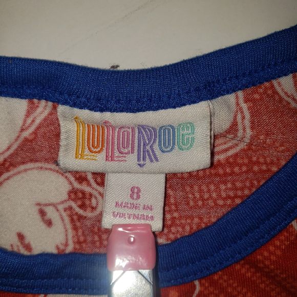 LULAROE Red White and Blue Mickey Mouse Print Sloan Top Girls Size 8 - Picture 3 of 6